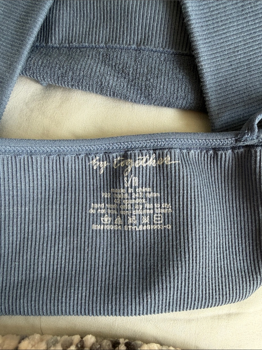 Washed Blue Ribbed V-Neck Bralette - Picture 3 of 3